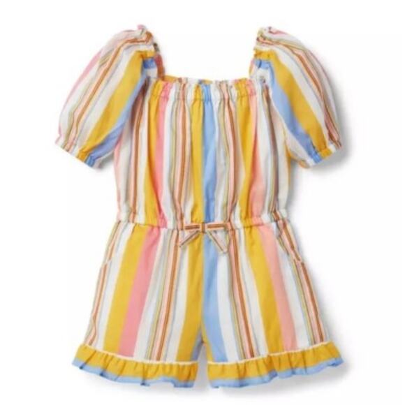Janie and Jack, Striped Ruffle Romper, Multicolor Cotton, Summer Playwear - Picture 1 of 11